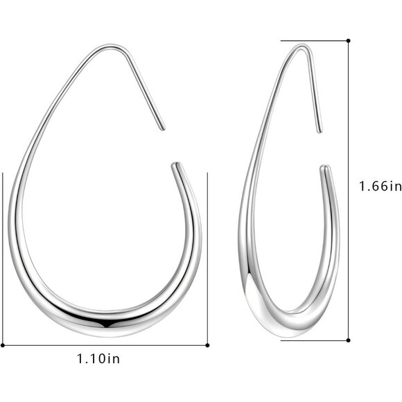 Lightweight Teardrop Silver Gold Earrings Women's 14k Plated Large Oval Design - Picture 2 of 6